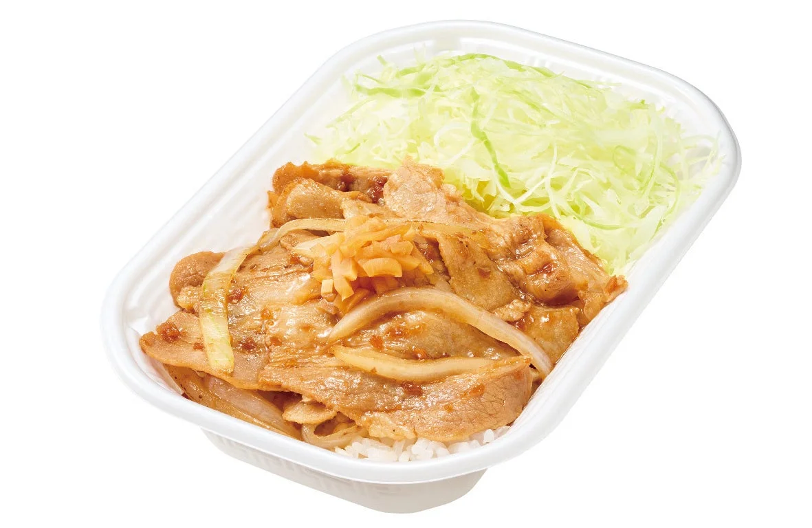 しょうが焼弁当の盛り付け