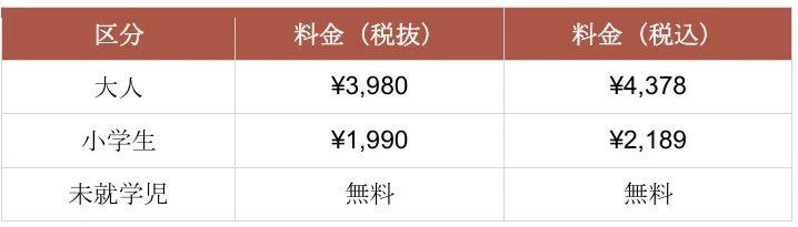 万福屋の料金表